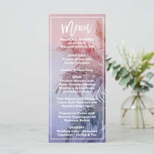 Tropical Sunset Dinner Menu Card Menükarte (Stehend Vorderseite)