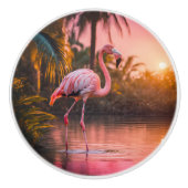 Tropical Sunset Flamingo Keramikknauf (Vorderseite)