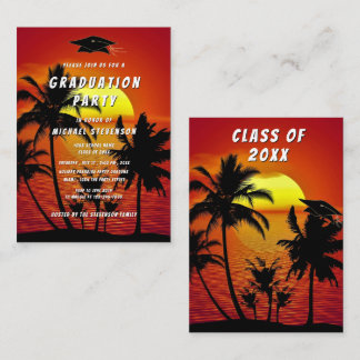 Tropical Sunset Graduation Invitation template Mitteilungskarte