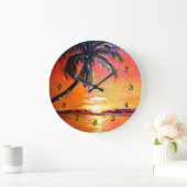 Tropical Sunset Große Wanduhr (Zuhause)