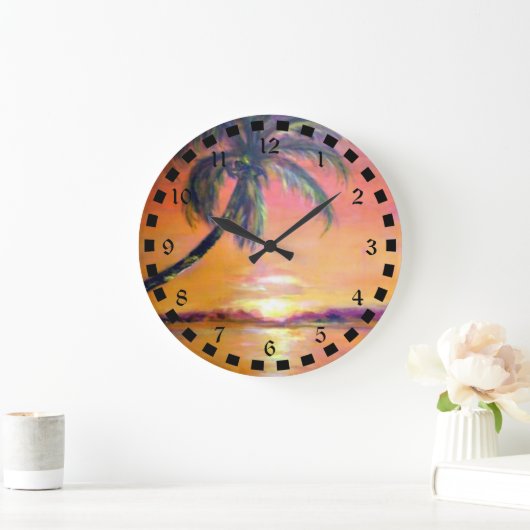 Tropical Sunset Große Wanduhr (Zuhause)