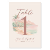 Tropical Sunset Island Beach Watercolor Wedding Tischnummer (Vorderseite)