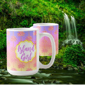 Tropical Sunset Island Girl Pink Palm Tree Tasse