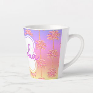 Tropical Sunset Island Girl Pink Palm Tree Tasse