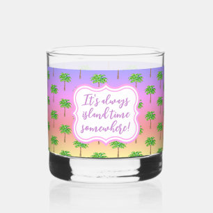Tropical Sunset Island Time Green Palm Tree Whiskyglas