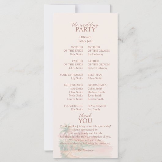 Tropical Sunset Island Wedding Ceremony Program (Rückseite)