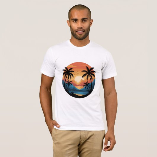 Tropical Sunset Landscape with Palm Trees and Moun T-Shirt (Vorne ganz)