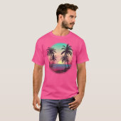 Tropical Sunset Mountains Beach Vacation Palm Tree T-Shirt (Vorne ganz)