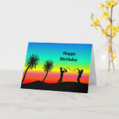 Tropical Sunset Musicians Silhouette Geburtstag Karte (Gelbe Blume)