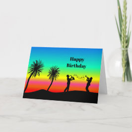 Tropical Sunset Musicians Silhouette Geburtstag Karte