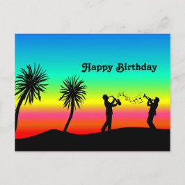 Tropical Sunset Musicians Silhouette Geburtstag Postkarte