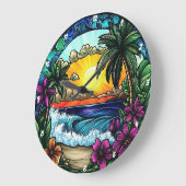 Tropical Sunset Oasis Vibrannt Beach Wall Große Wanduhr (Winkel)