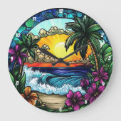 Tropical Sunset Oasis Vibrannt Beach Wall Große Wanduhr (Vorderseite)