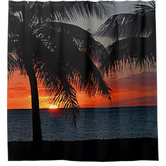 Tropical Sunset Palm Tree Beach Duschvorhang (Vorderseite)