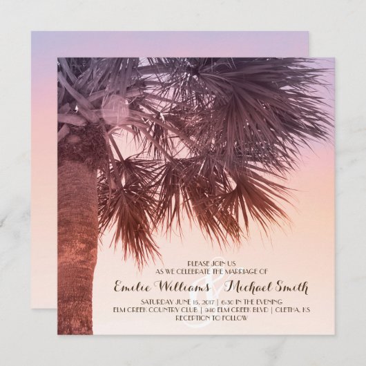 Tropical Sunset Palm Tree Beach Einladung zur Hoch (Vorne/Hinten)