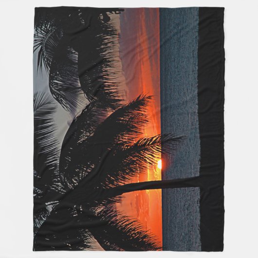 Tropical Sunset Palm Tree Beach Fleecedecke (Vorderseite)