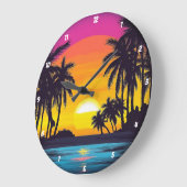 Tropical Sunset Palm Tree Beach Große Wanduhr (Winkel)