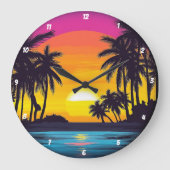 Tropical Sunset Palm Tree Beach Große Wanduhr (Vorderseite)