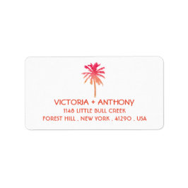 Tropical Sunset Palm Tree Beach Hochzeit Adressaufkleber
