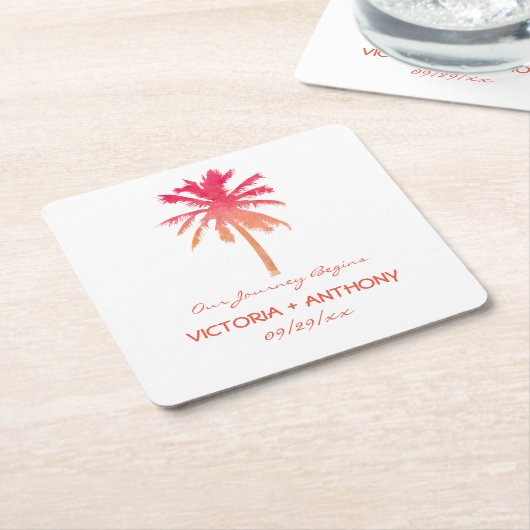 Tropical Sunset Palm Tree Beach Hochzeit Rechteckiger Pappuntersetzer (angewinkelt)