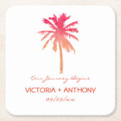 Tropical Sunset Palm Tree Beach Hochzeit Rechteckiger Pappuntersetzer (Vorderseite)
