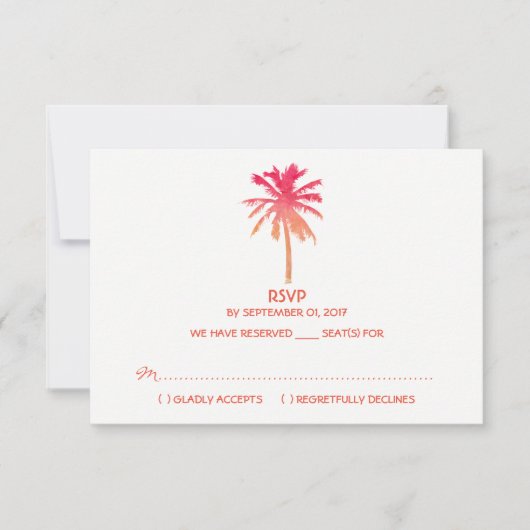 Tropical Sunset Palm Tree Beach Hochzeit RSVP Karte (Vorderseite)