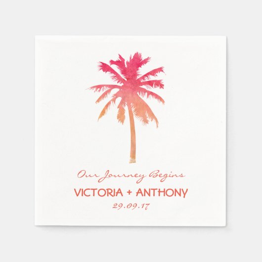 Tropical Sunset Palm Tree Beach Hochzeit Serviette (Vorderseite)