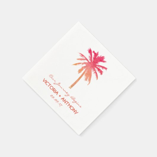 Tropical Sunset Palm Tree Beach Hochzeit Serviette (Ecke)