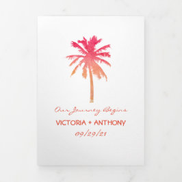 Tropical Sunset Palm Tree Beach Hochzeitssuite Dreifach Gefaltete Einladung