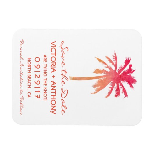 Tropical Sunset Palm Tree Beach Save the Date Magnet (Horizontal)
