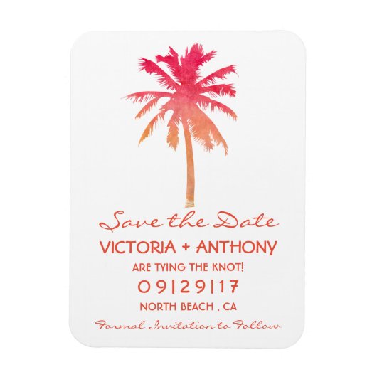 Tropical Sunset Palm Tree Beach Save the Date Magnet (Vertikal)