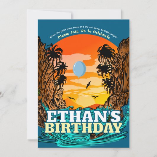 Tropical Sunset Palm Tree Geburtstag Einladung (Vorderseite)