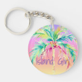 Tropical Sunset Palm Tree Island Girl Schlüsselanhänger (Vorderseite)
