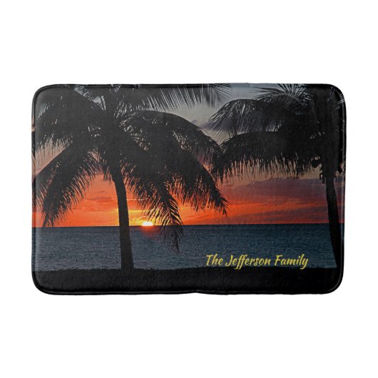 Tropical Sunset Palm Trees Beach Custom Badematte (Vorderseite)