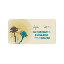 Tropical Sunset Palm Trees Beach Hochzeitsmarken Adressaufkleber