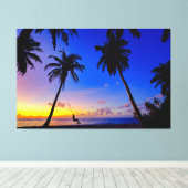 Tropical Sunset Palm Trees Beach Mauer Leinwanddruck (Insitu (Holzboden))
