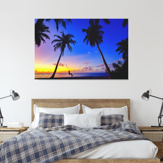 Tropical Sunset Palm Trees Beach Mauer Leinwanddruck (Insitu (Schlafzimmer))