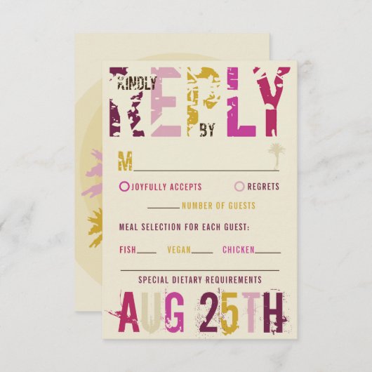 Tropical Sunset Palm Trees Beach Pink Summer UAWG RSVP Karte (Vorne/Hinten)