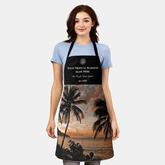 Tropical Sunset Palm Trees Business Custom Schürze (Getragen)