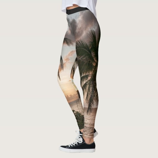 Tropical Sunset Palm Trees Caribbean USVI Leggings (Links)
