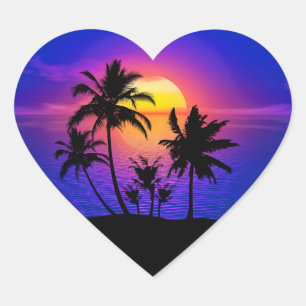 Tropical Sunset Palm Trees Herz-Aufkleber