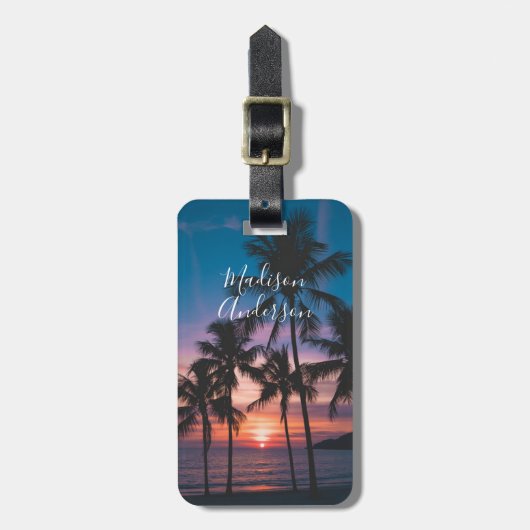 Tropical Sunset Palm Trees Personalisiert Gepäckanhänger (Vorderseite vertikal)
