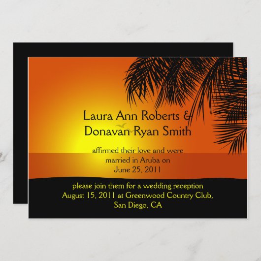 Tropical Sunset Palm Trees Post Hochzeit Einladung (Vorne/Hinten)