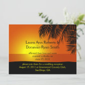 Tropical Sunset Palm Trees Post Hochzeit Einladung (Stehend Vorderseite)