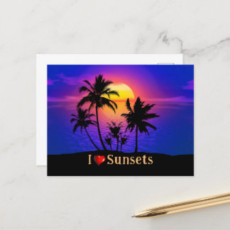 Tropical Sunset Palm Trees Postkarte