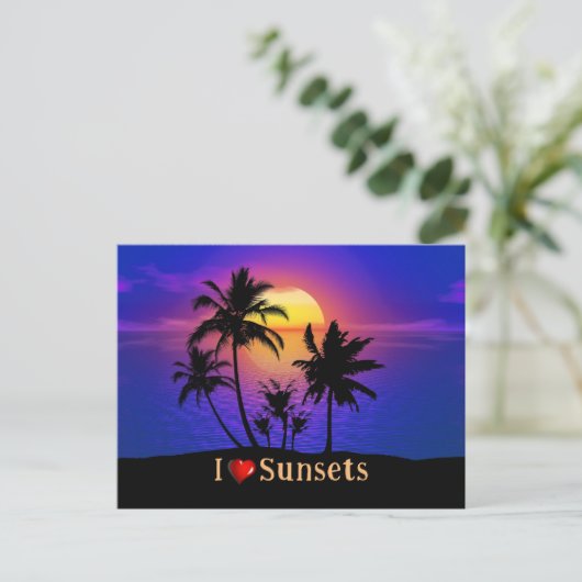Tropical Sunset Palm Trees Postkarte (Stehend Vorderseite)