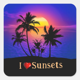 Tropical Sunset Palm Trees Quadratischer Aufkleber