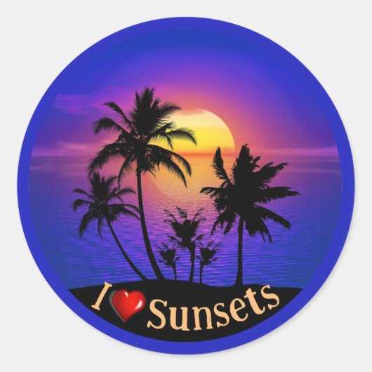 Tropical Sunset Palm Trees Runder Aufkleber (Vorderseite)