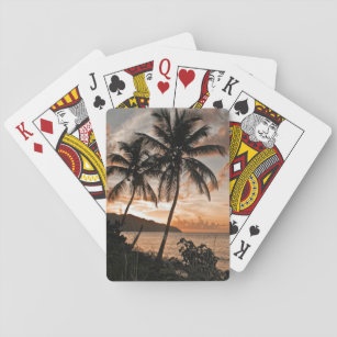Tropical Sunset Palm Trees Silhouette Beach Spielkarten
