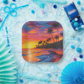 Tropical Sunset Paper Plates Pappteller (Party)